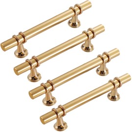 Caylingdee Gold Cabinet Handles 5"(128mm) Hole Centers Cabinet Pulls Dresser Pulls Zinc Alloy Drawer Pulls for Decorative Furniture Accessories Pulls, Pack of 4