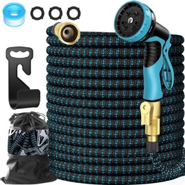 50 ft Expandable Garden Hose with 10-Function Spray Nozzle – Flexible Lightweight Water Hose, 3/4" Solid Brass Fittings, 3750D Extra-Strong Fabric, 5-Layer Latex Core, Leakproof for Outdoor Use