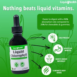 LIQUIDHEALTH Liquid Chlorophyll Drops - Internal Deodorizer, Antioxidants, Liver Detox, Immune Support, Relieve Bad Breath, Reduce Appetite, Collagen for Hair & Skin Health - Vegan, Non-GMO (2 Pack)