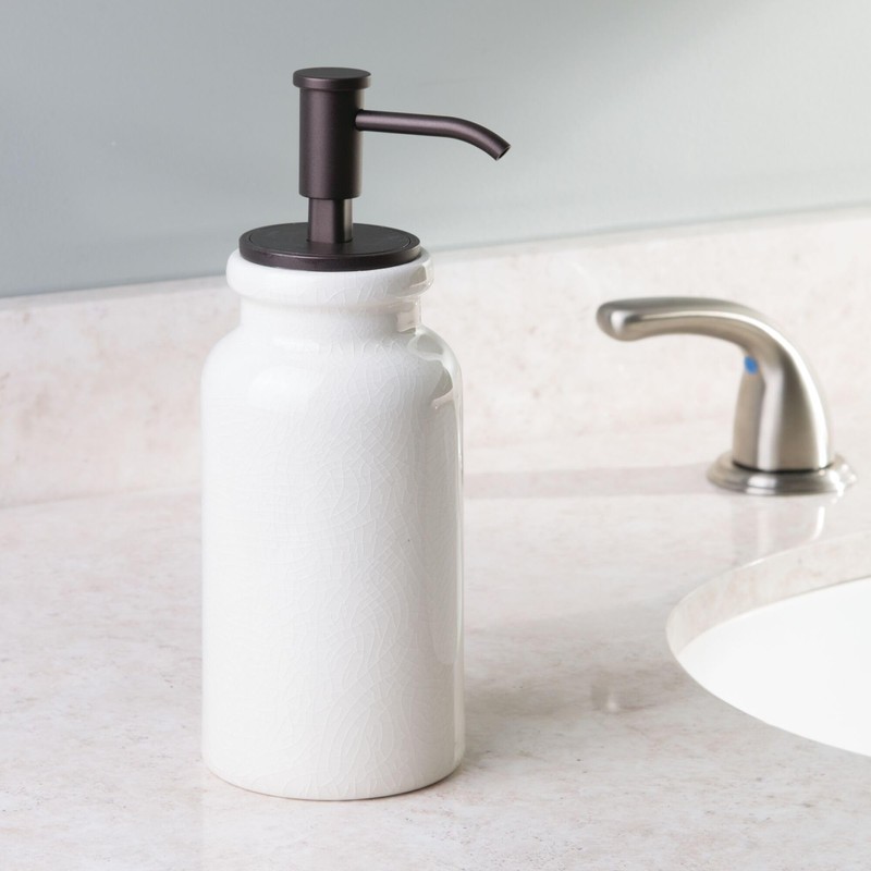 iDesign Dispenser for Bathroom Vanity or Kitchen Countertop-Set of 2-Cream/Bronze