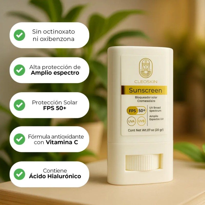 Bloqueador Solar en Barra Cleoskin FPS 50+ Invisible Rostro Protección
