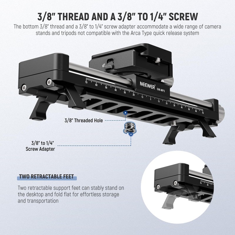 NEEWER 140mm Macro Focusing Rail, Macro Rail Slider with 360°