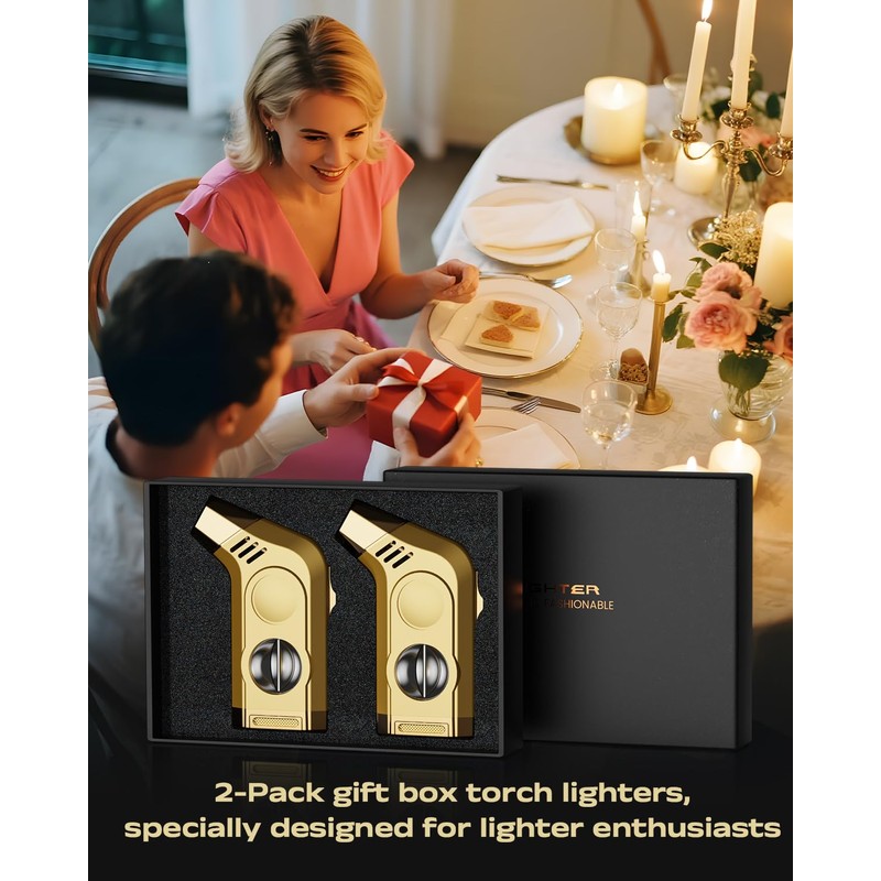 2-Pack Torch Lighters, Torch Lighter with Powerful Jet Flame, Holder,
