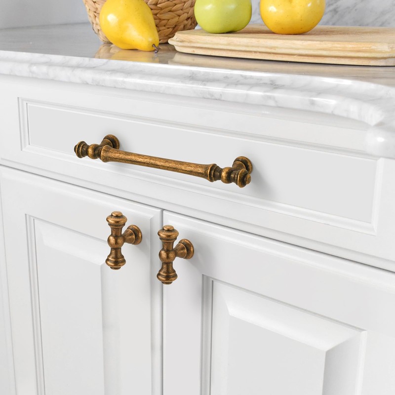 Amerdeco 6 Pack Antique Brass Cabinet Pulls 128mm Hole Center