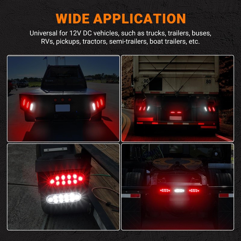 6PCS 6 Inch Oval LED Trailer Tail Lights, 4 Red