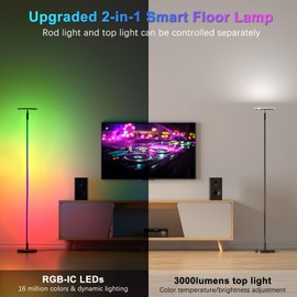 deerdance LED Floor Lamp 2-in-1 Smart RGBWIC Corner Lamp with App Control DIY Music Sync Work with Alexa Google Color Changing Modern Tall Standing Pole Light for Living Room Bedroom Gaming Office