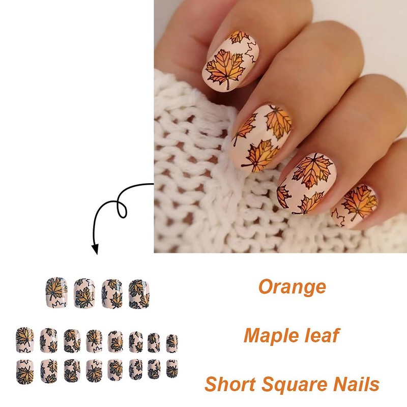 Fall Press on Nails Short Square SWEKKE Full Cover Petite