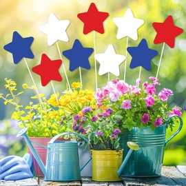 JarThenaAMCS 9Pcs Patriotic Star Metal Planter Stakes 4th of July Star Decorative Garden Stakes Red Blue White Yard Sign for Planter Pot Walkway Lawn Independence Day Decor