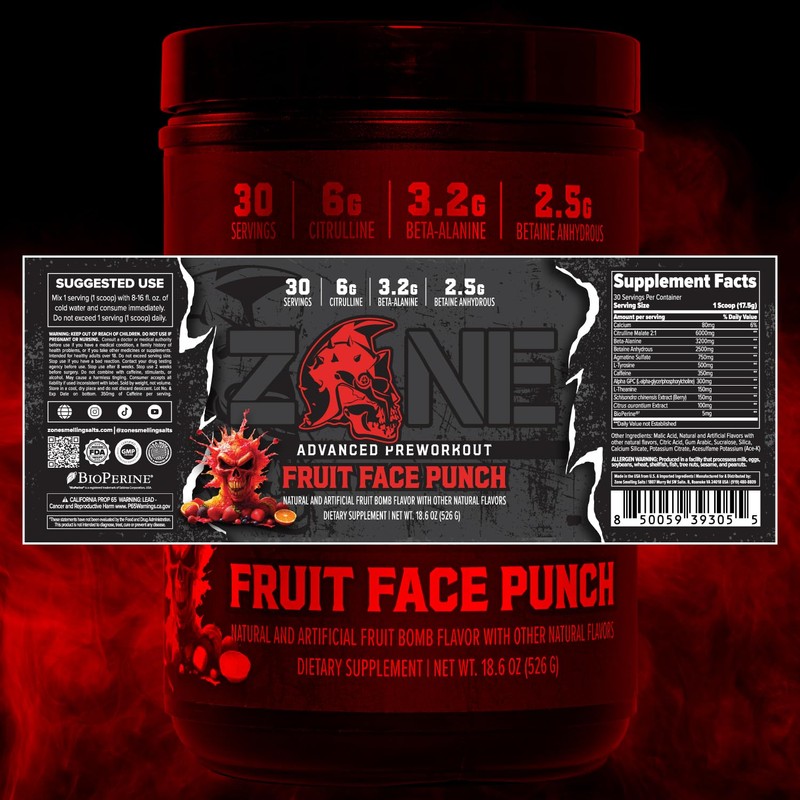 Zone Pre-Workout Powder, Fruit Punch, 30 Servings