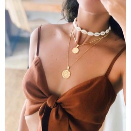 CENAPOG Cowrie Shell Choker Necklace for Women Puka Shell Necklace Corded Seashell Necklace Hawaiian Beach Jewelry (4PCS Seashell Pearls Shell Choker)