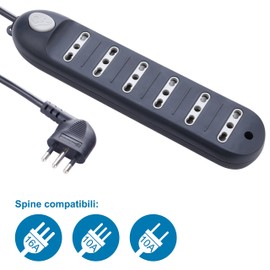 Electraline 62003 10/16 Amp 1.5 m Black 6 Way Dual Socket with Cable