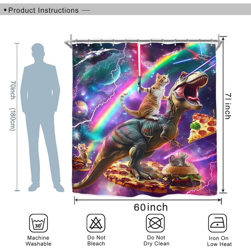 Miyotaa Funny Cat Dinosaur Shower Curtain Set 60Wx71H Inches Hilarious
