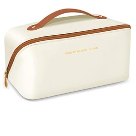 Makeup Bag with Clear Compartments & Handles | Large Capacity Cosmetic Organiser Waterproof PU Leather for Travel & Daily Use | Wipe-Clean Toiletry Case