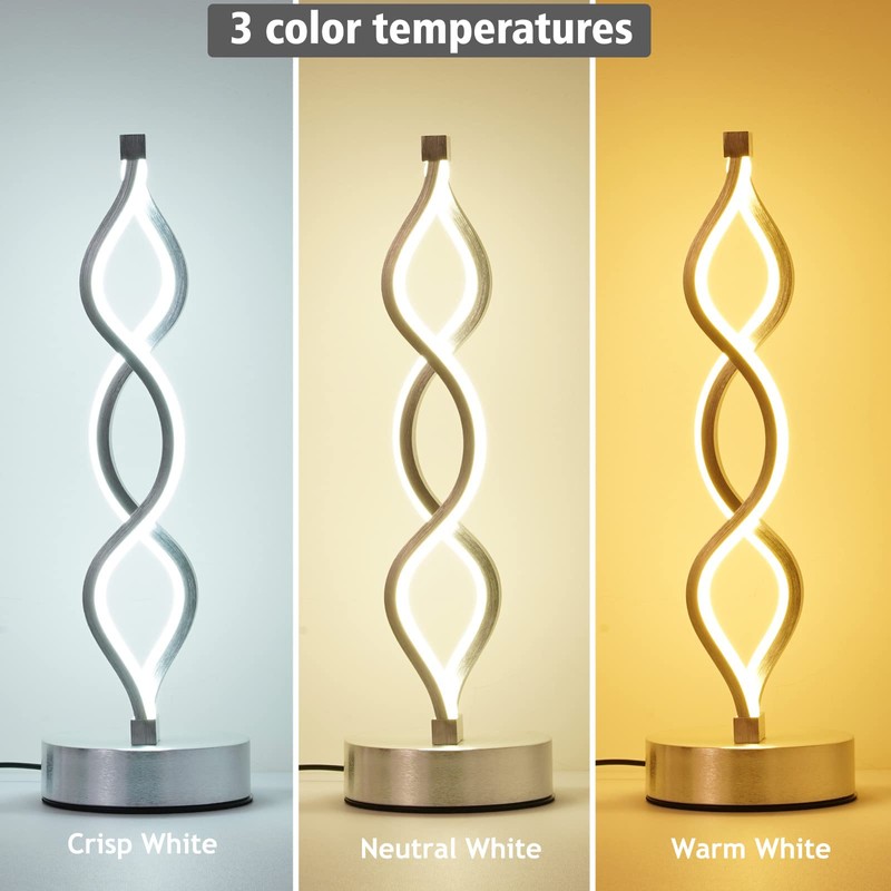NUÜR Infinity Spiral LED Table Lamp Silver, Dimmable Metallic Bedside