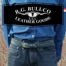 R.G. BULLCO - 1-1/2" Full Grain Ranger Leather Belt with Snaps, Solid Buckle and Double Edge Stitch - Black - Size 38 - RGB-129