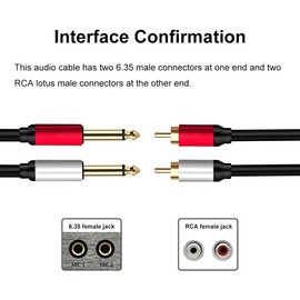 Yeung Qee 2 x 6.35 mm to 2 RCA Stereo Audio Interconnect Cable,Dual 1/4 inch TS Stereo Jack Male to 2 RCA Male Stereo Audio Cable Splitter Adapter Cable (2M)