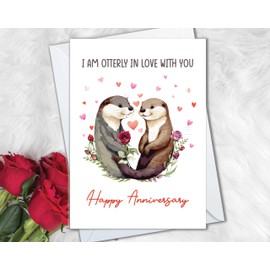 The Cardtel Cute Otter Anniversary Card for Wife Husband, Love Pun Card for Girlfriend Boyfriend Fiance, Romantic Annniversary Card for her him, Otterly In Love with You (Otterly In Love)