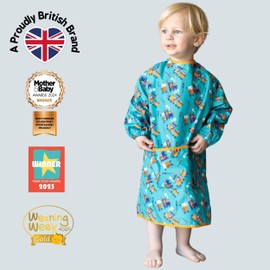 Tidy Tot®™ Baby Weaning Bib with Sleeves. Extra Long Apron with Crumb Pocket for Baby Feeding. FitsToddlers and Babies 6-48 months. Mess Proof Baby Led Weaning BLW. Waterpoof. Travel Bag Inlcuded.