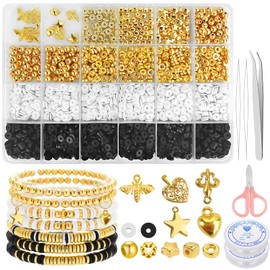 Mispudin 3060 Pieces Clay Beads Black White Jewellery Making Set, Polymer Clay 6 mm Beads Set for Girls and Women, Make Your Own Bracelets, Ideal for DIY Bracelets, Necklaces