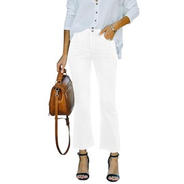 Yewfirm Womens Cropped Jeans Mid-Rise Stretchy Casual Capri Crop Bootcut Jeans for Women with Live Hem,White,US6