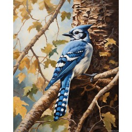 SVINOILER DIY Paint by Numbers for Adults Beginner, Oak Tree Blue Jay Nest, Paint by Numbers Kit Painting by Numbers for Adults, Drawing Paintwork with Paintbrushes No Frame 40x50cm
