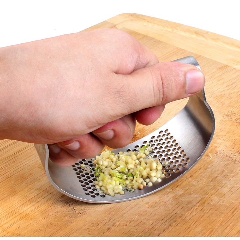Stainless Steel Garlic Press Garlic Crusher Curved Shaped Presser and