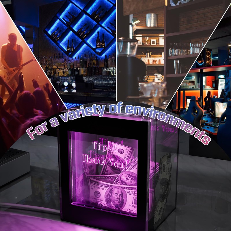 Kuabiz Lighted Up Tip Jar for Money with Lock and