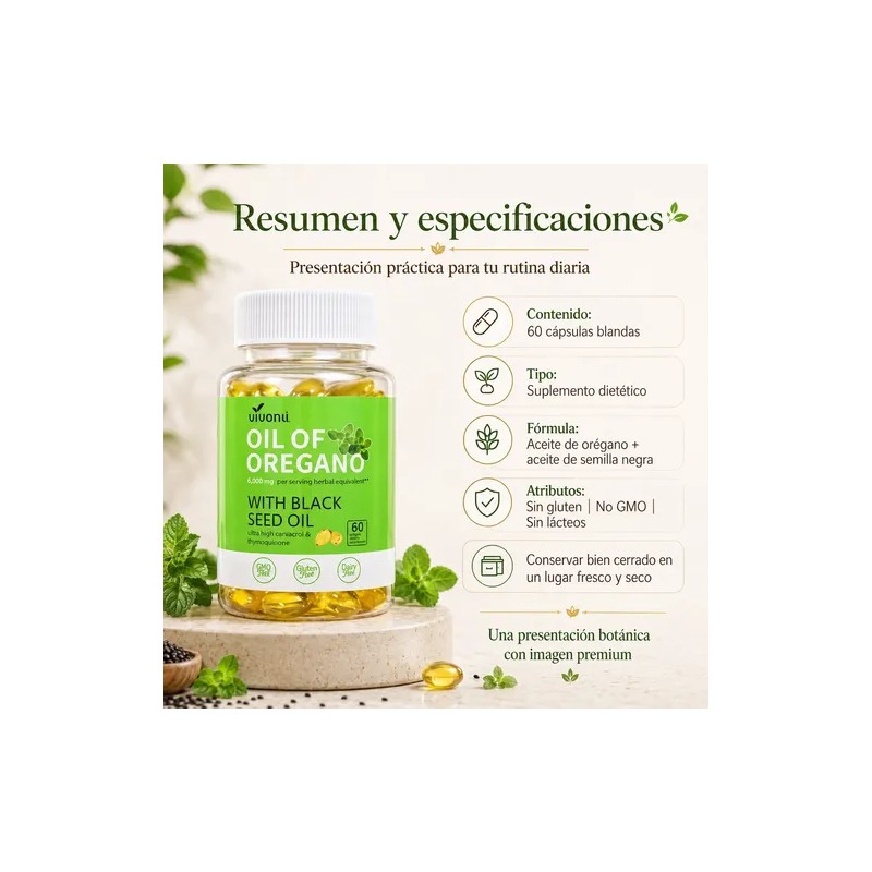 Aceite De Orégano Natural Suplemento Dietético 60 Cápsulas