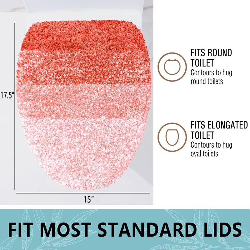 Soft Microfiber Bathroom Toilet Lid Cover, 17.5x15, Coral