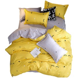 JQWUPUP Kids Yellow Duvet Cover Set Single, 3Pcs Bedding Quilt Cover with Zipper for Teens Girls Boys, Lightweight Durable Soft Microfiber (Single, Yellow)