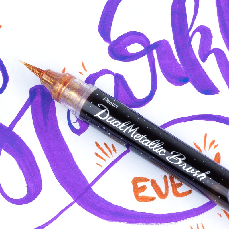 Pentel Arts DualMetallic Brush, Orange/Metallic Yellow