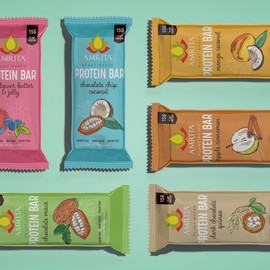 Amrita Nut Free Vegan Protein Bars 6 Flavor Variety | 15g Plant-Based Protein Bar | Peanut-Free, Gluten Free, and Dairy-Free | No Added Sugar, High Fiber, Healthy Snacks for Kids/Adults