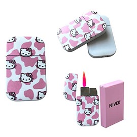 NIVEK Kulomi Lighter Kitty KT Torch Lighter Pink Flame Pocket Refillable Kawaii Cute Windproof Flame (Cat, Rabbit, Melody, Duffy) (A16-Pink Spots)