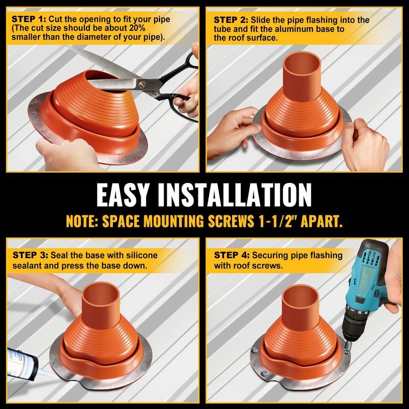 VIVIDA #6 Silicone Metal Roof Pipe Flashing Boot, High Temp