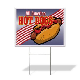 Fastasticdeals Weatherproof Yard Sign All American Hot Dogs Restaurant Cafe Bar Brown Lawn Garden Delis 18x12 Inches 1 Side Print