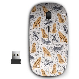 KAWAMOUSE 2.4G Ergonomic Portable USB Wireless Mouse for PC, Laptop, Computer, Notebook with Nano Receiver (Cheetah Palm Leaves)