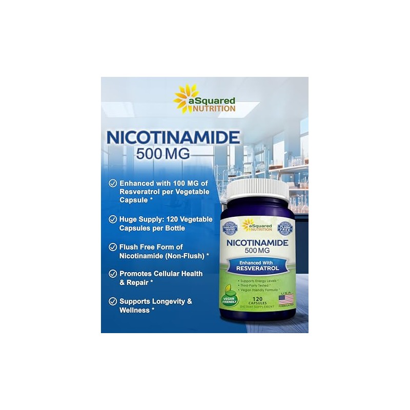 Nicotinamide with Resveratrol - 120 Capsules - Vitamin B3 500mg
