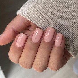 SXVME Nude Pink False Nails Medium Short Square, Press on Nails Medium Glossy Gel Fake Nails Solid Color Reusable Acrylic Nails for Women Daily Wear, in 30 Pcs