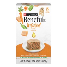 Purina Beneful Infused Wet Pate Dog Food with Real Chicken, Carrots and Spinach, with Fish Oil for Dogs - (8 Packs of 3) 3oz. Sleeves