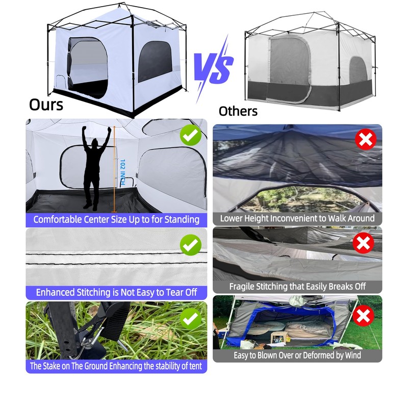 Joramoy Camping Cube for 10×10 Pop Up Canopy, Converts Straight