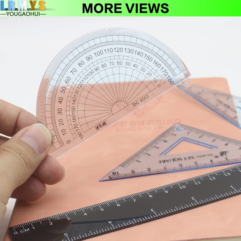LRMYS 180 Degrees Clear Protractor, Transparent Plastic Semicircle Angle Measurement