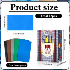 HOWAF 12pcs Father’s Day Gift Bags, Dad’s Day Party Favor Treat Bags for Fathers’ Day Party Supplies, I Love You Daddy Papa Paper Candy Bag, Feliz Dia Del Padre Goodie Bag with Tissue Paper