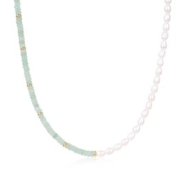 COAI Women's Crystal Necklace with Natural Freshwater Pearls and Natural Stone Pearls, Pearl Stone, Aventurine Pearl