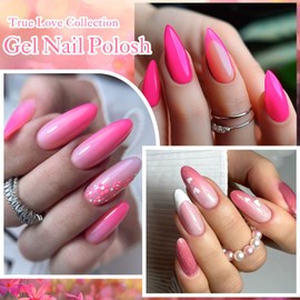 MSRUIOO 24PCS Pink Gel Nail Polish Set Glitter Gel Nail Polish Kit Hot Pink Sparkle Pink Gel Polish Set Soak Off UV Led Nail Gel DIY Nail Art Gel Nail Kit for Women Girls