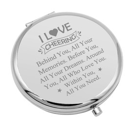 Cheerleading Gifts Compact Makeup Mirror Encouragement Gifts Cheer Team Gifts Cheerleading Girls Gift Cheer Coach Gift Folding Makeup Mirror Christmas Birthday Gifts for Women Her Team Silver