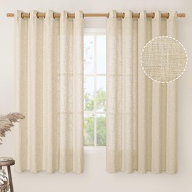 LAMIT Linen Curtains 63 inch Length for Living Room, Linen Light Filtering Boho Semi Sheer Window Textured Modern Drapes with Bronze Grommet for Bedroom, 2 Panels Set, 60 x 63 Inch, Linen