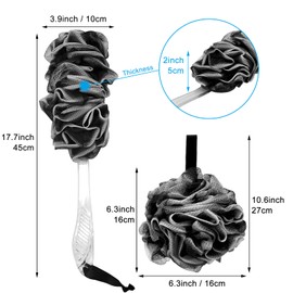 Loofah Handled Back Brush for Shower & Bath Shower Scrubber Bouquet Sponge,1 Pack Long Handled Shower Sponge,2 Pack 75g XL Exfoliate Charcoal Mesh Poufs Shower Bouquet for Women and Men