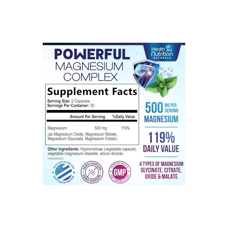 Health Nutrition Naturals C?psulas de Complejo de Magnesio de 500