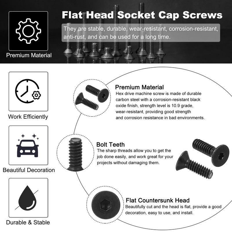 PATIKIL #4-40 x 3/8 Inch Flat Head Socket Cap Screws,