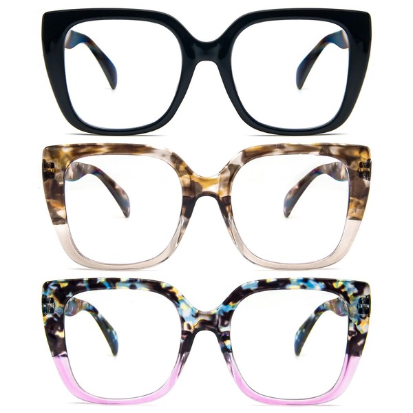 KoKoBin 3 Pack Oversized Reading Glasses for Women Blue Light